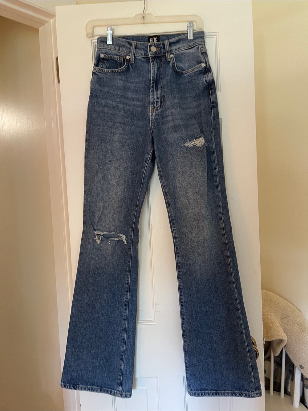 BDG Distressed Flare Jeans in Blue Wash